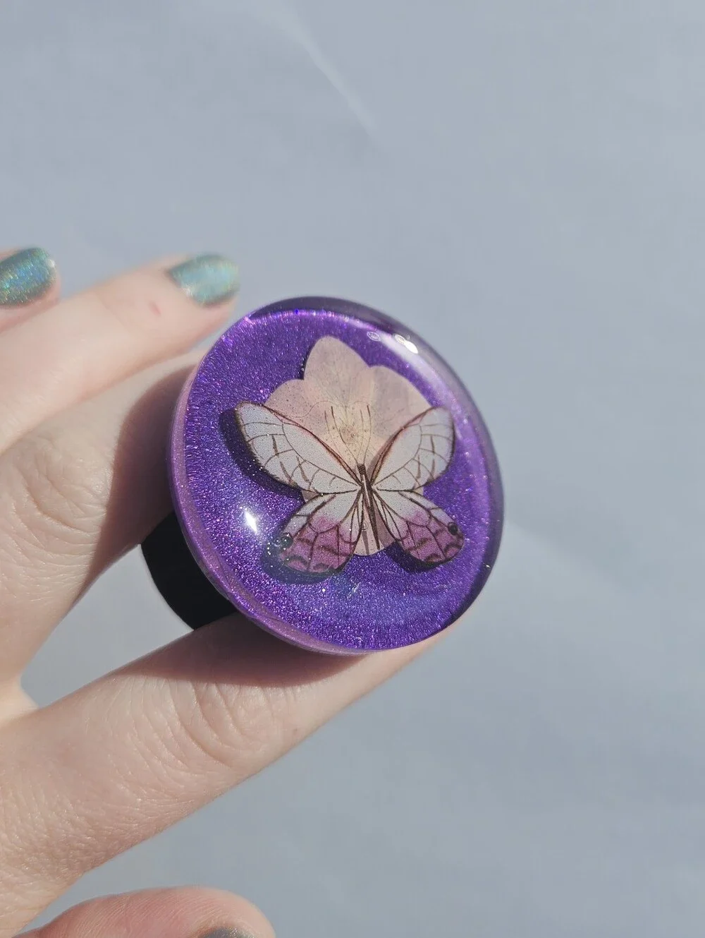 Pink Butterfly Resin Phone Grip Purple Popsocket Whimsical Phone Accessories
